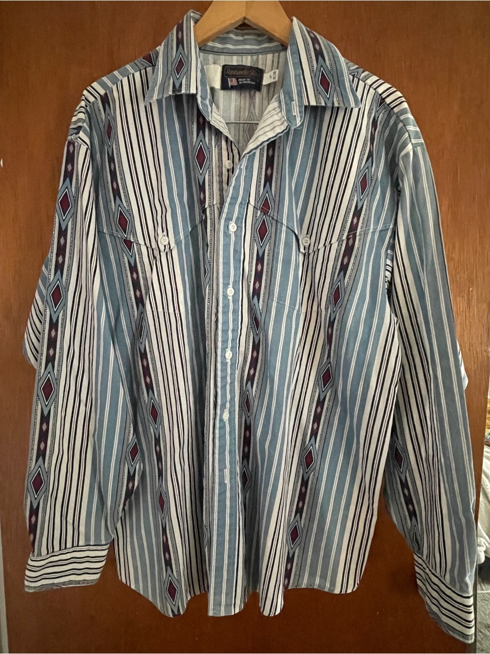 Panhandle Slim Vintage Western Striped Blue and White Men's Button-Up Shirt
